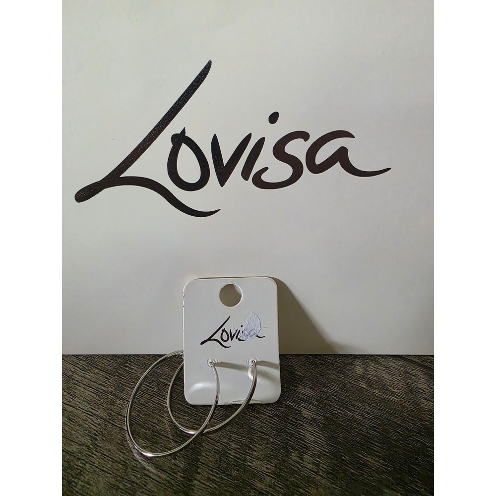 Lovisa Silver Tone Flat Edge Hoop Earrings Latch Back High Polish